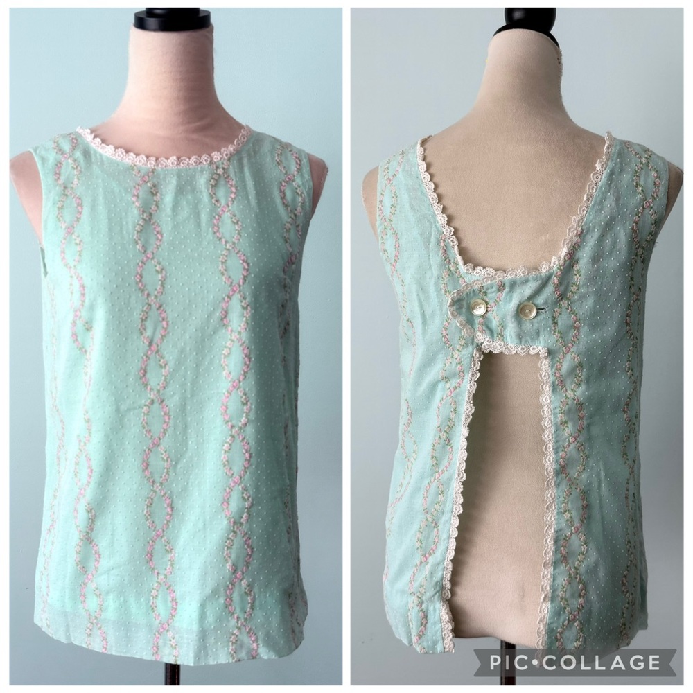 ✨ Vintage Handmade Textured Lace Button Back Top / Apron Blouse ✨
